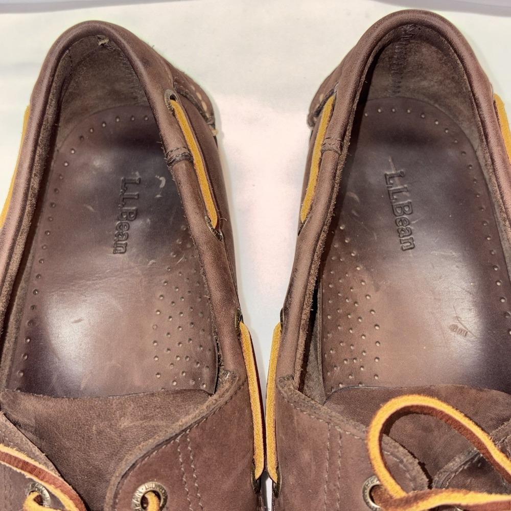 LL Bean Casco Bay Leather Boat Shoes Mens US 10.5 D Brown Moccasin Loafers‎ - Picture 10 of 14